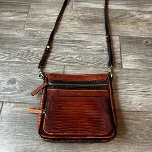 Brahmin Cleo Melbourne Leather Crossbody Cocoa/Toasted Almond‎ Embossed Leather